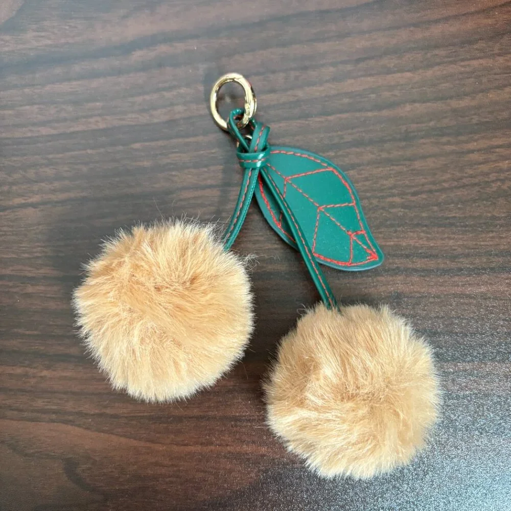 Soft Faux Rabbit Fur Cherry Leaf Keyring Pompom Key Chain Key Ring Bag Charm New